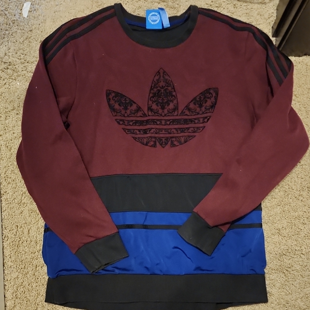 Adidas Men's Burgundy and Blue Sweatshirt